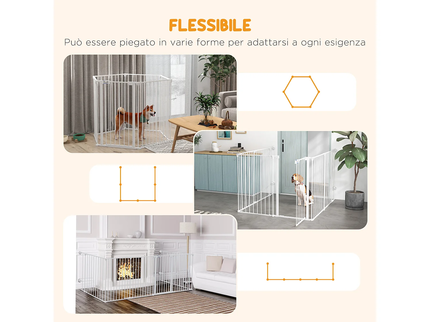 Cancellino per cani pieghevole con chiusura di sicurezza bianco