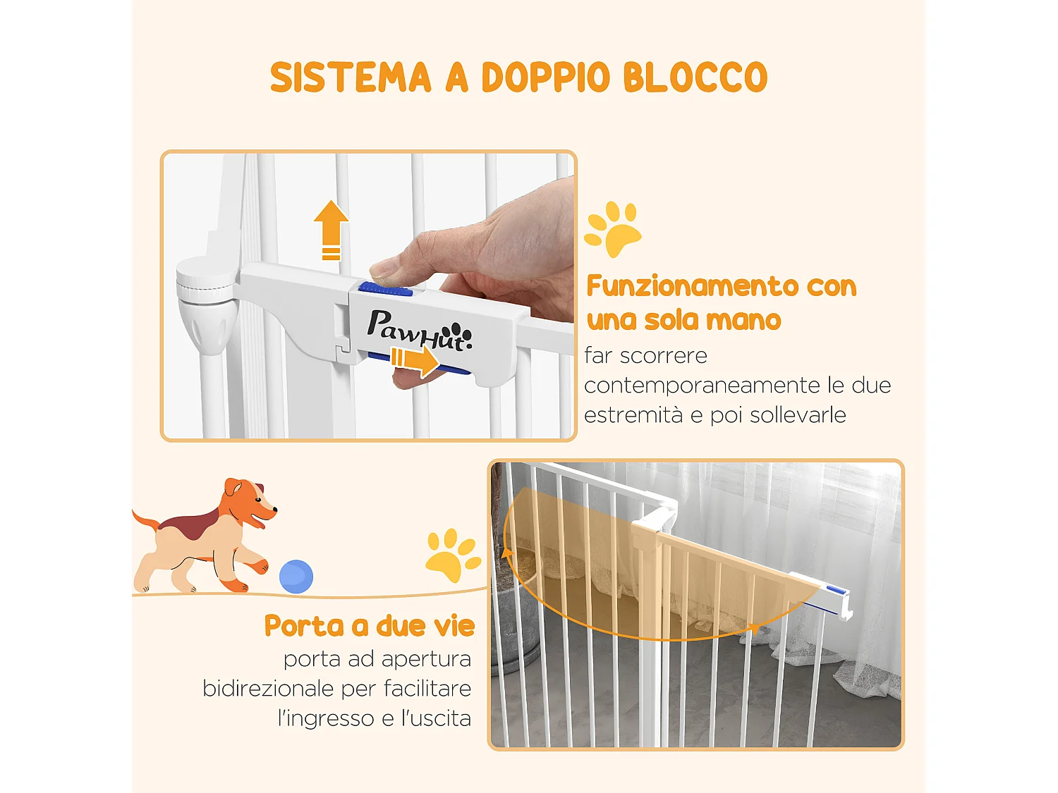 Cancellino per cani pieghevole con chiusura di sicurezza bianco