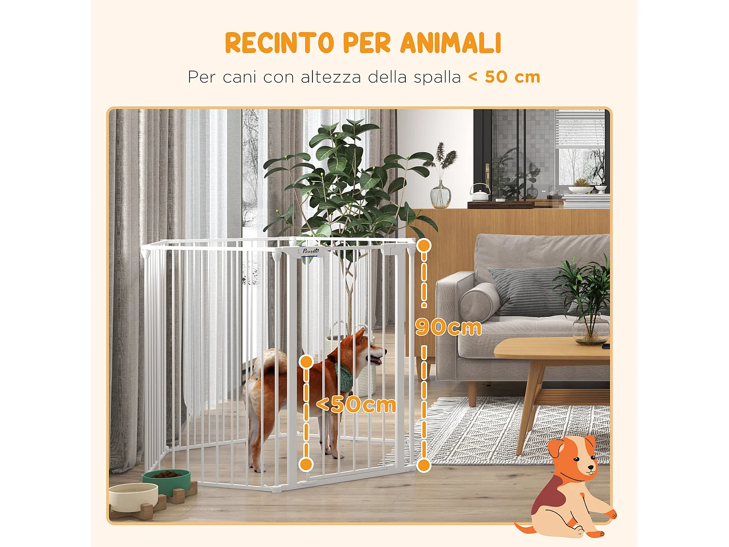 Cancellino per cani pieghevole con chiusura di sicurezza bianco