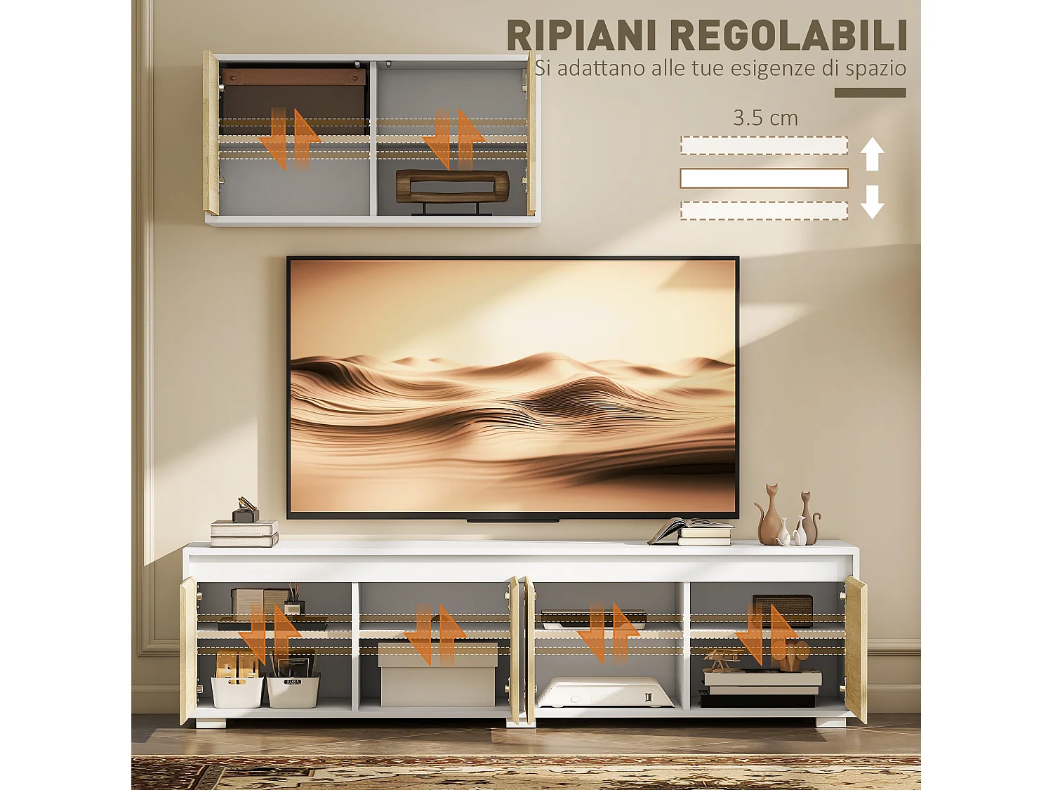 Set 2 pezzi parete attrezzata da soggiorno in truciolato