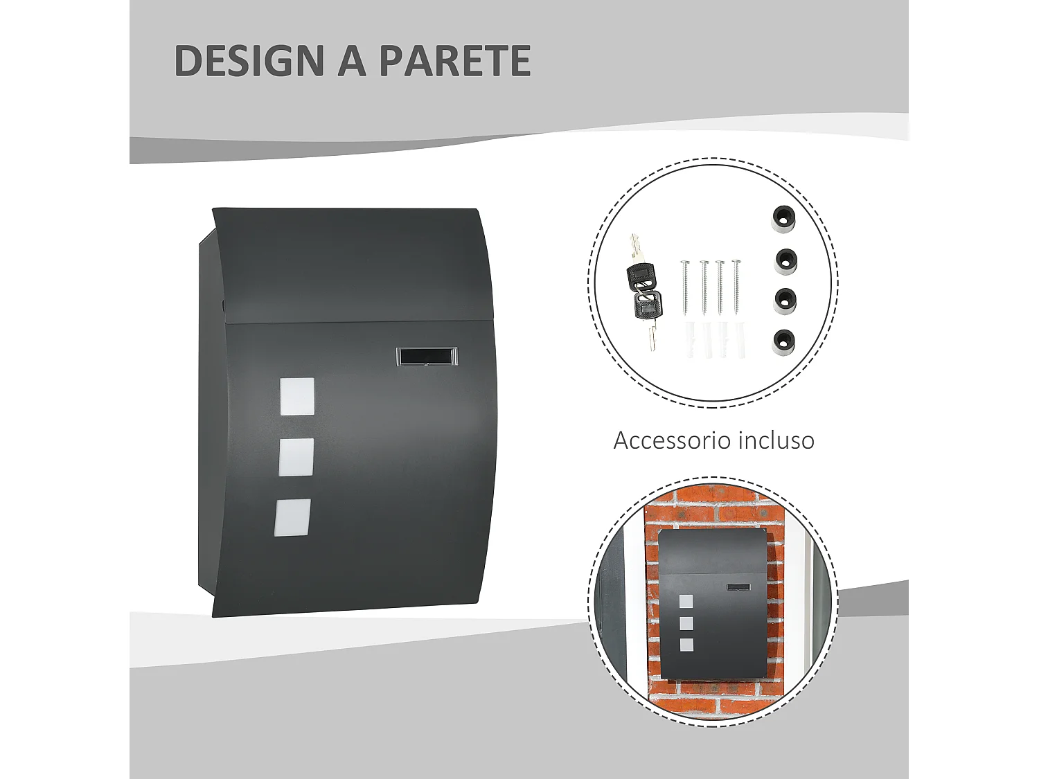 Cassetta postale in acciaio zincato con 3 fessure e 2 chiavi