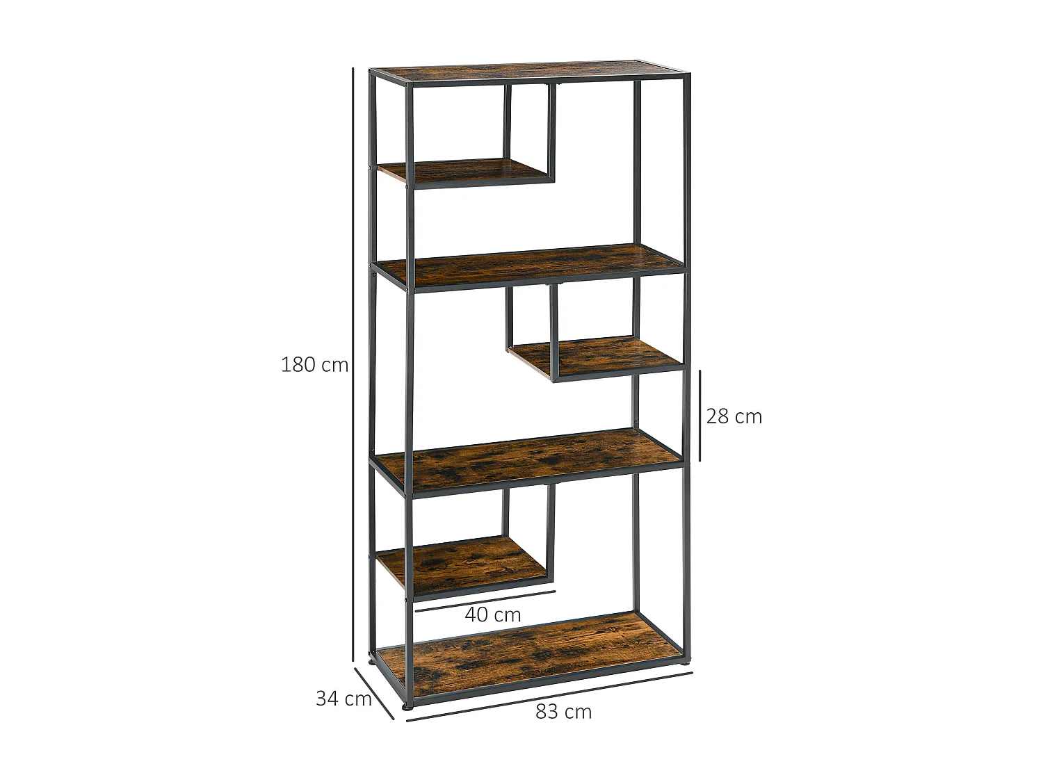 Libreria scaffale a 7 ripiani, libreria verticale salvaspazio struttura in acciaio