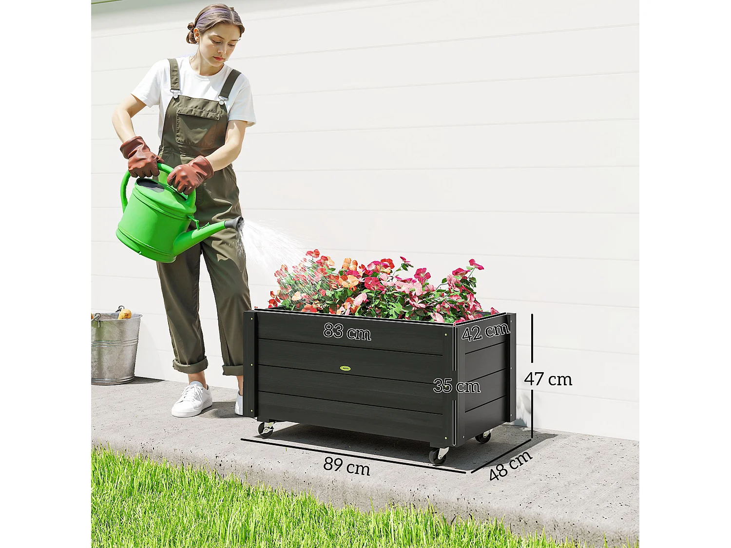 Fioriera da giardino in legno con foro di drenaggio e fodera nera