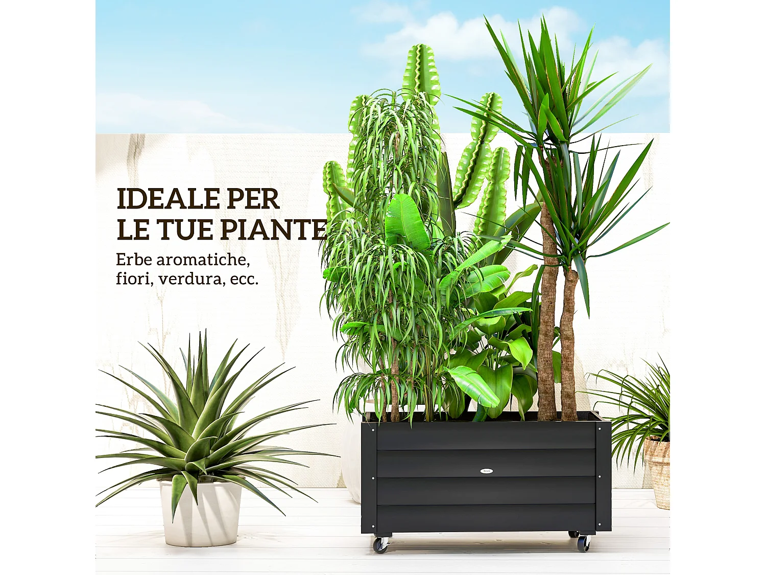 Fioriera da giardino in legno con foro di drenaggio e fodera nera