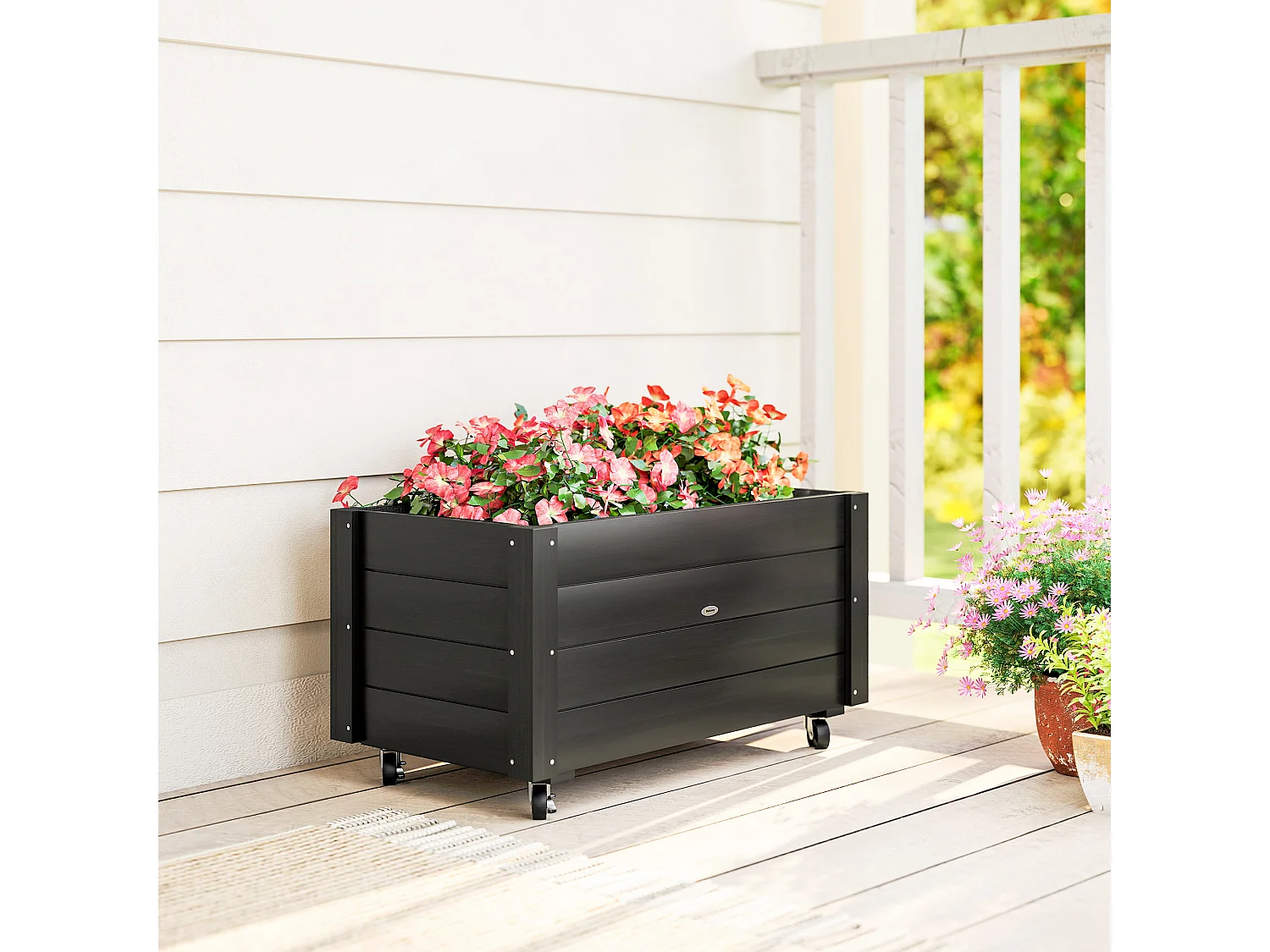 Fioriera da giardino in legno con foro di drenaggio e fodera nera