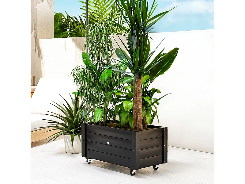 Fioriera da giardino in legno con foro di drenaggio e fodera nera