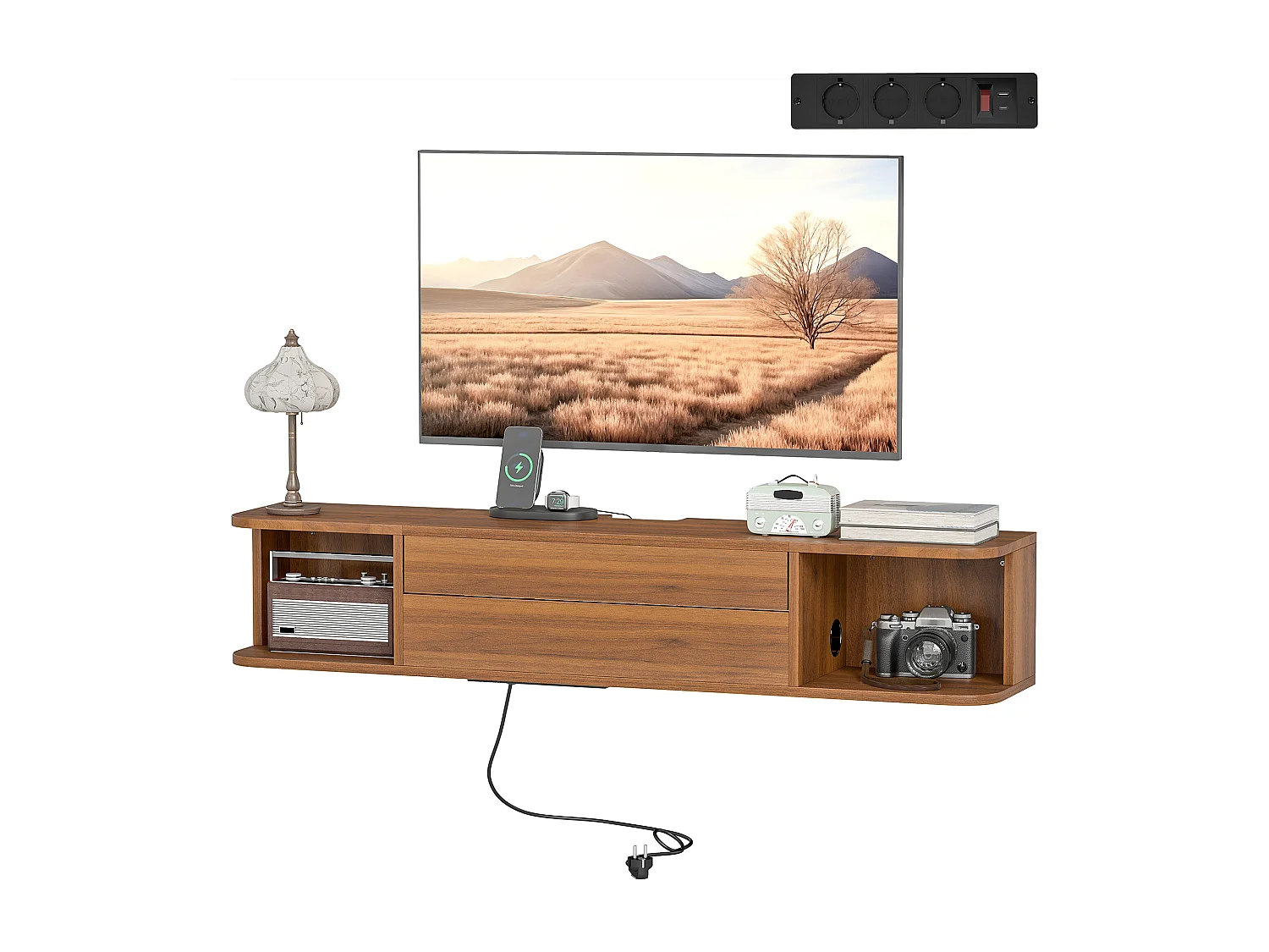 Mobile tv sospeso, mobile porta tv fino a 50" con prese di corrente