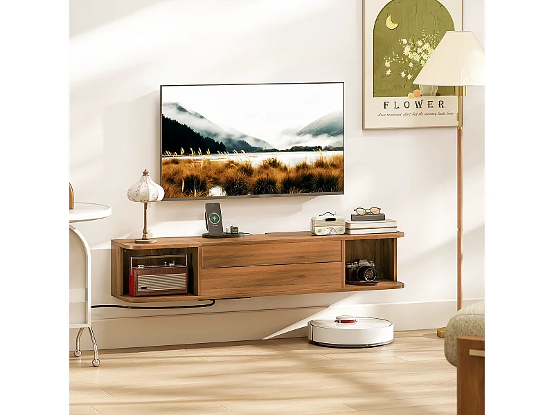 Mobile tv sospeso, mobile porta tv fino a 50" con prese di corrente