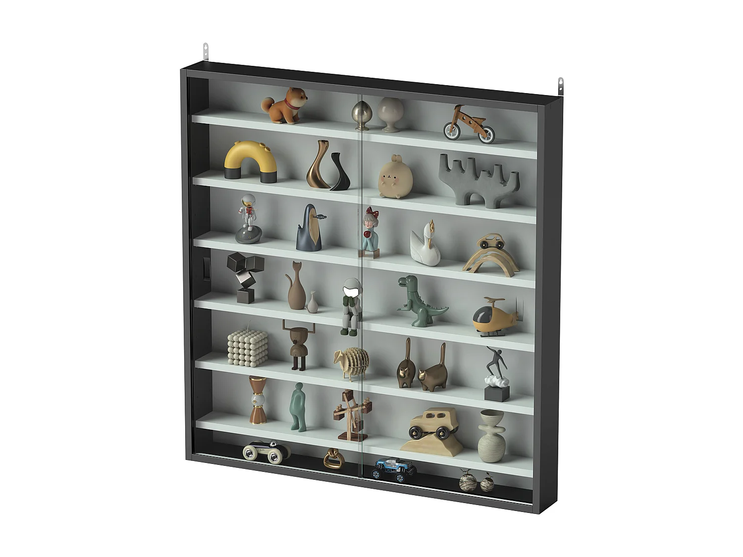 Vetrina espositiva da parete a 6 ripiani regolabili, vetrinetta per collezionismo