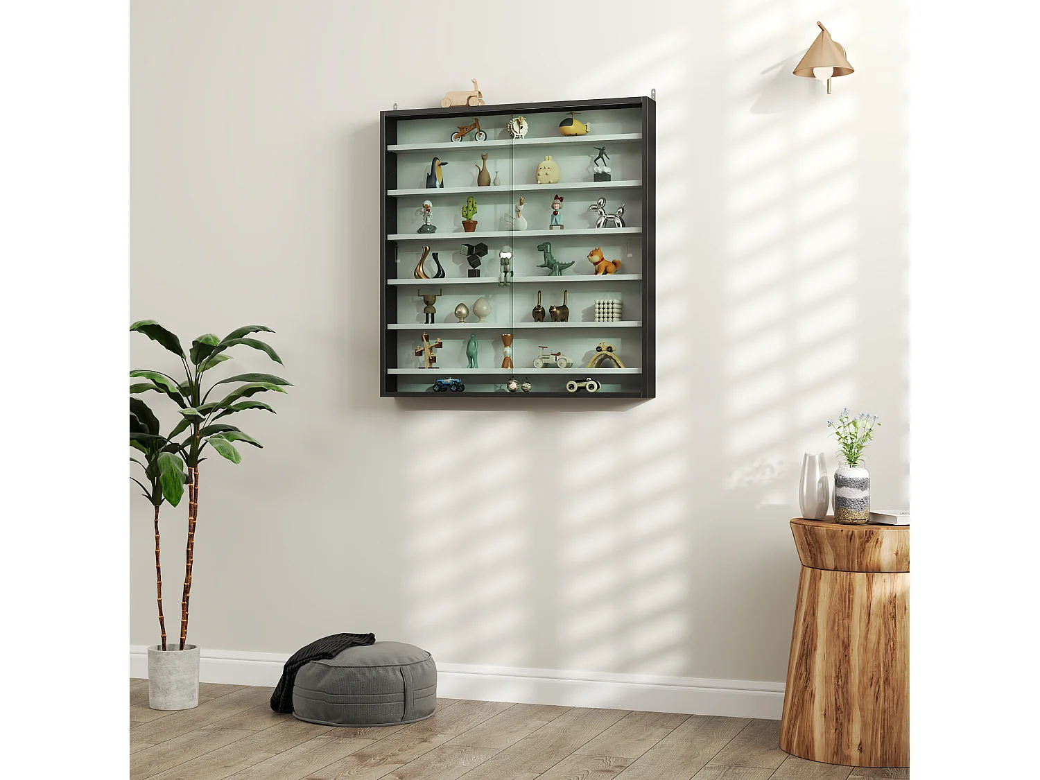 Vetrina espositiva da parete a 6 ripiani regolabili, vetrinetta per collezionismo