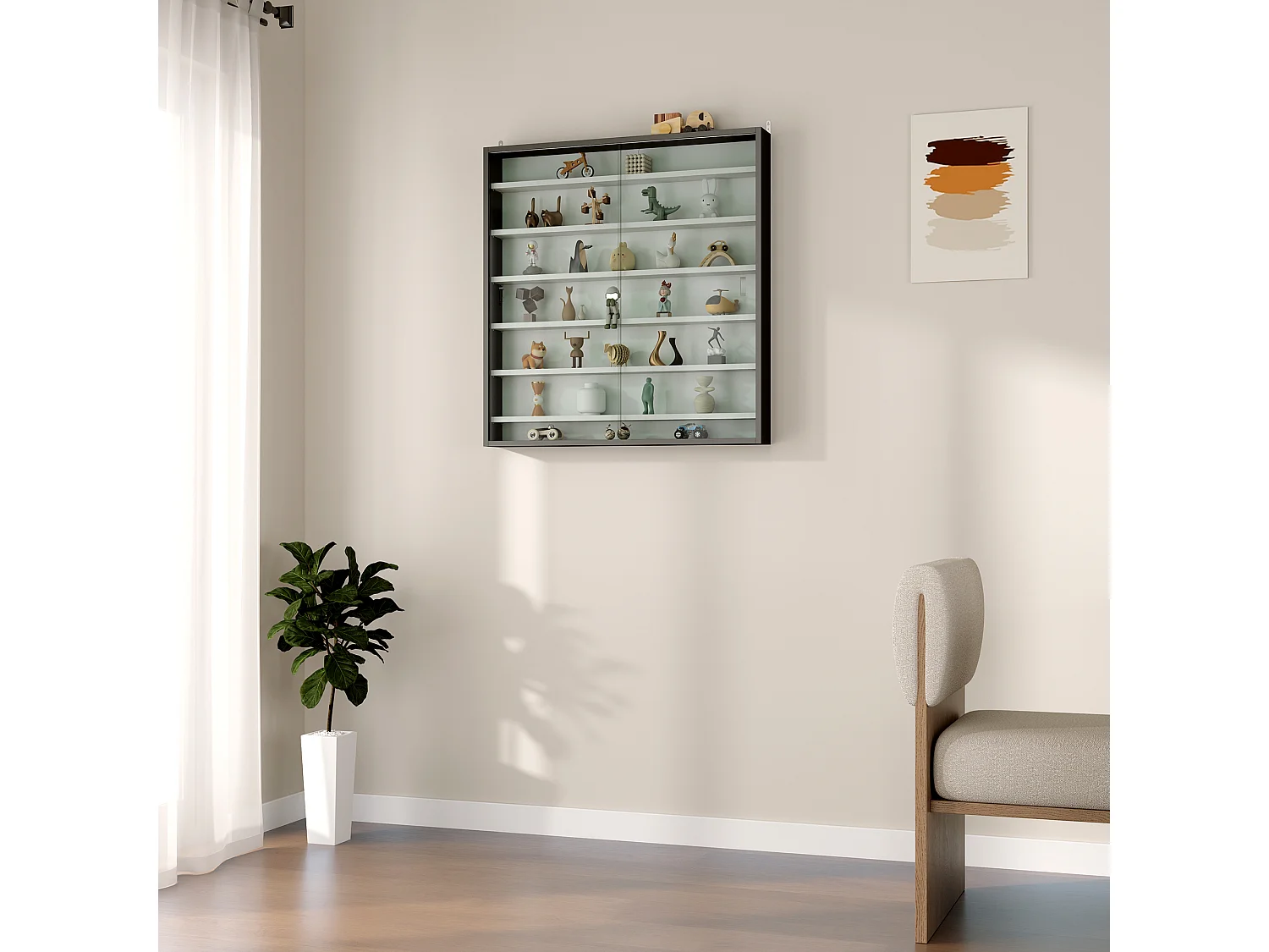 Vetrina espositiva da parete a 6 ripiani regolabili, vetrinetta per collezionismo