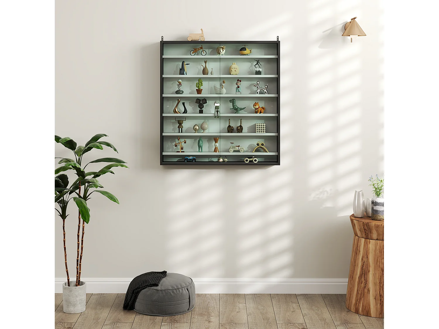 Vetrina espositiva da parete a 6 ripiani regolabili, vetrinetta per collezionismo