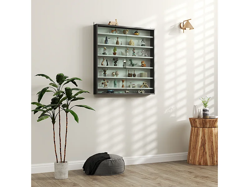 Vetrina espositiva da parete a 6 ripiani regolabili, vetrinetta per collezionismo