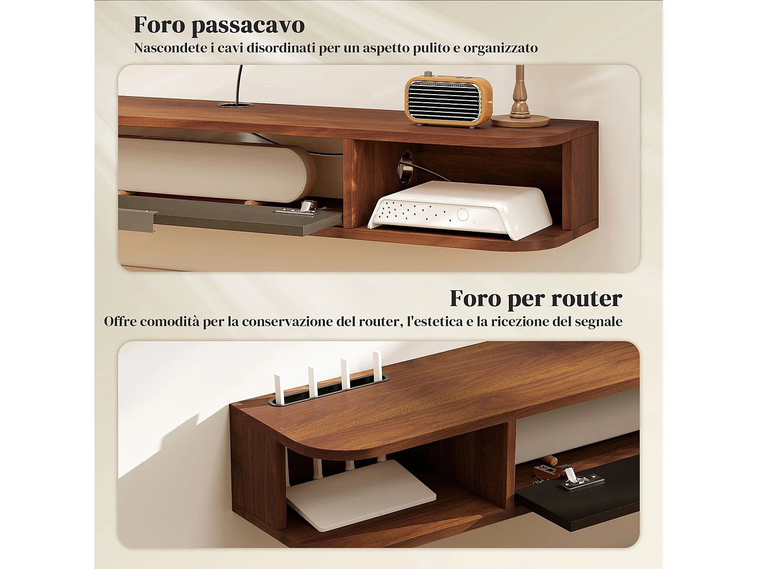 Mobile tv sospeso mobile porta tv fino a 50" con cassetto ribaltabile