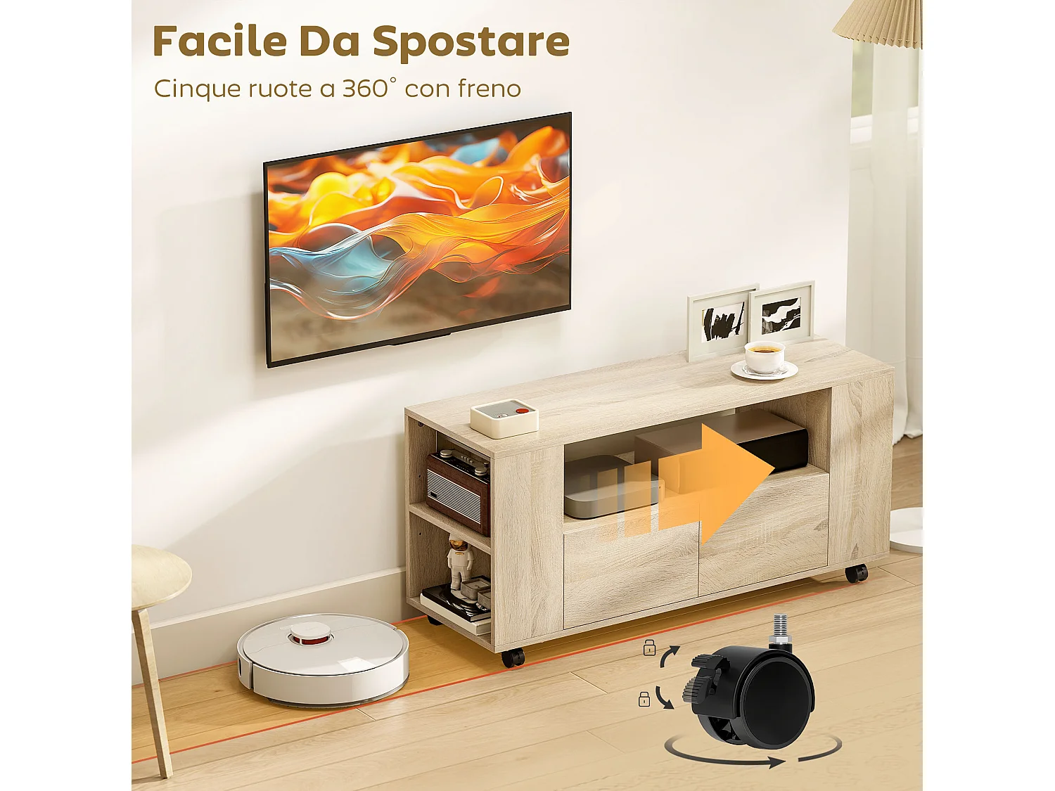 Mobile porta tv fino a 42 mobiletto tv con ruote girevoli e freno