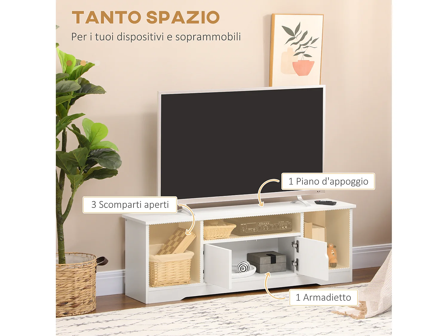 Mobile tv fino a 42 pollice armadietto e ripiani in legno 120x30x41cm