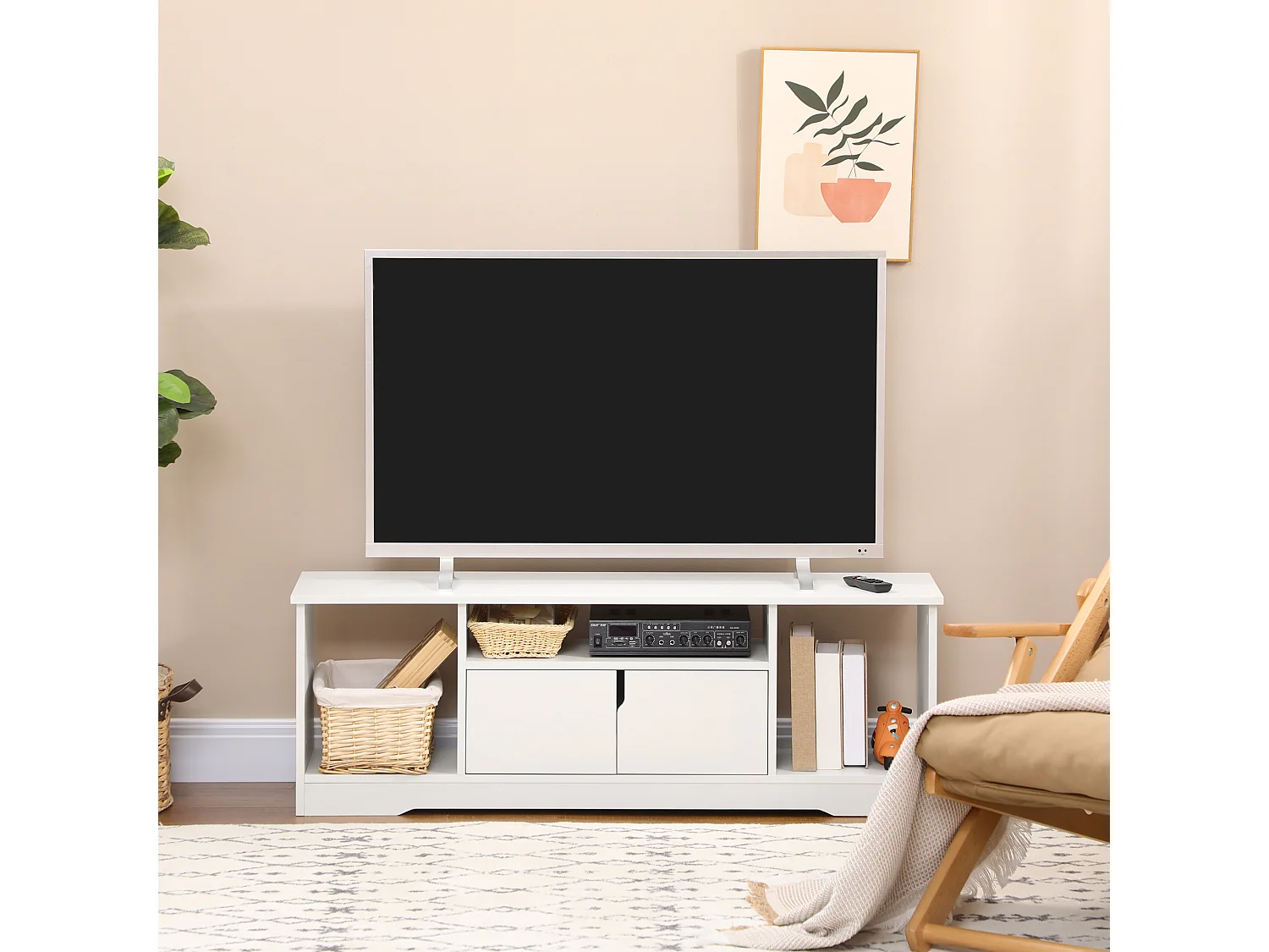 Mobile tv fino a 42 pollice armadietto e ripiani in legno 120x30x41cm