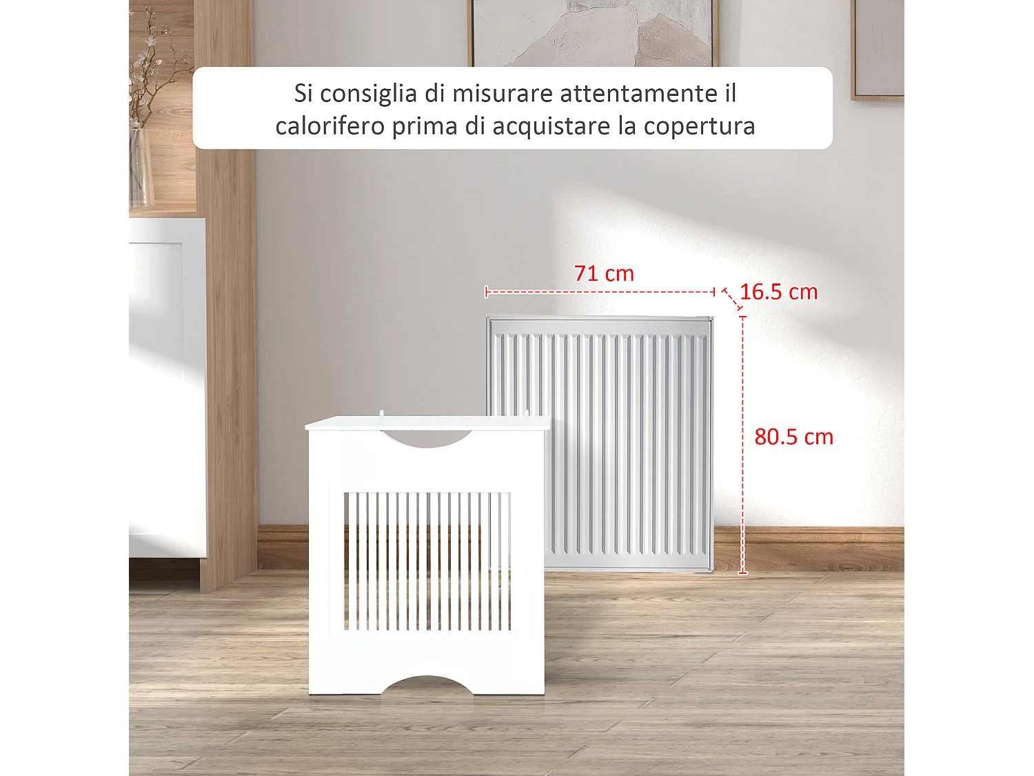 Copritermosifone bianco in mdf 78x19x82 cm con piano d'appoggio