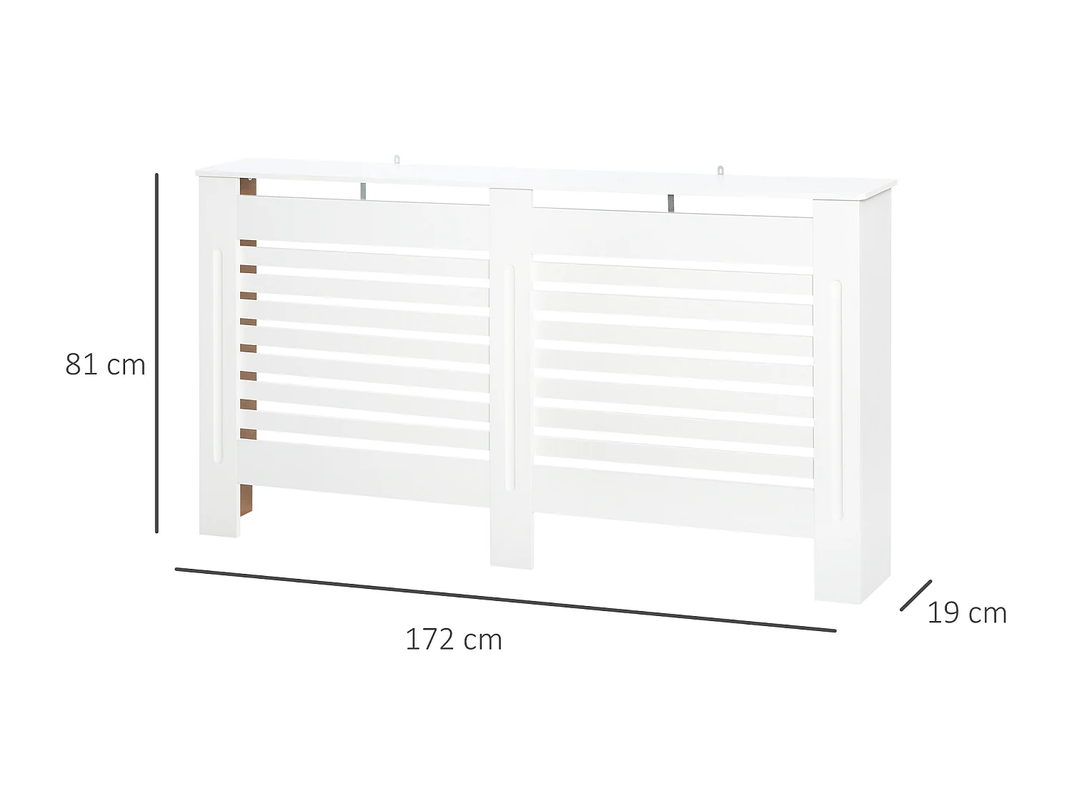 Copritermosifoni a doghe con ripiano in legno bianco 172x19x81 cm