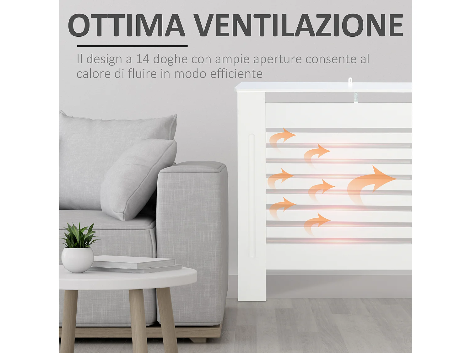 Copritermosifoni a doghe con ripiano in legno bianco 172x19x81 cm