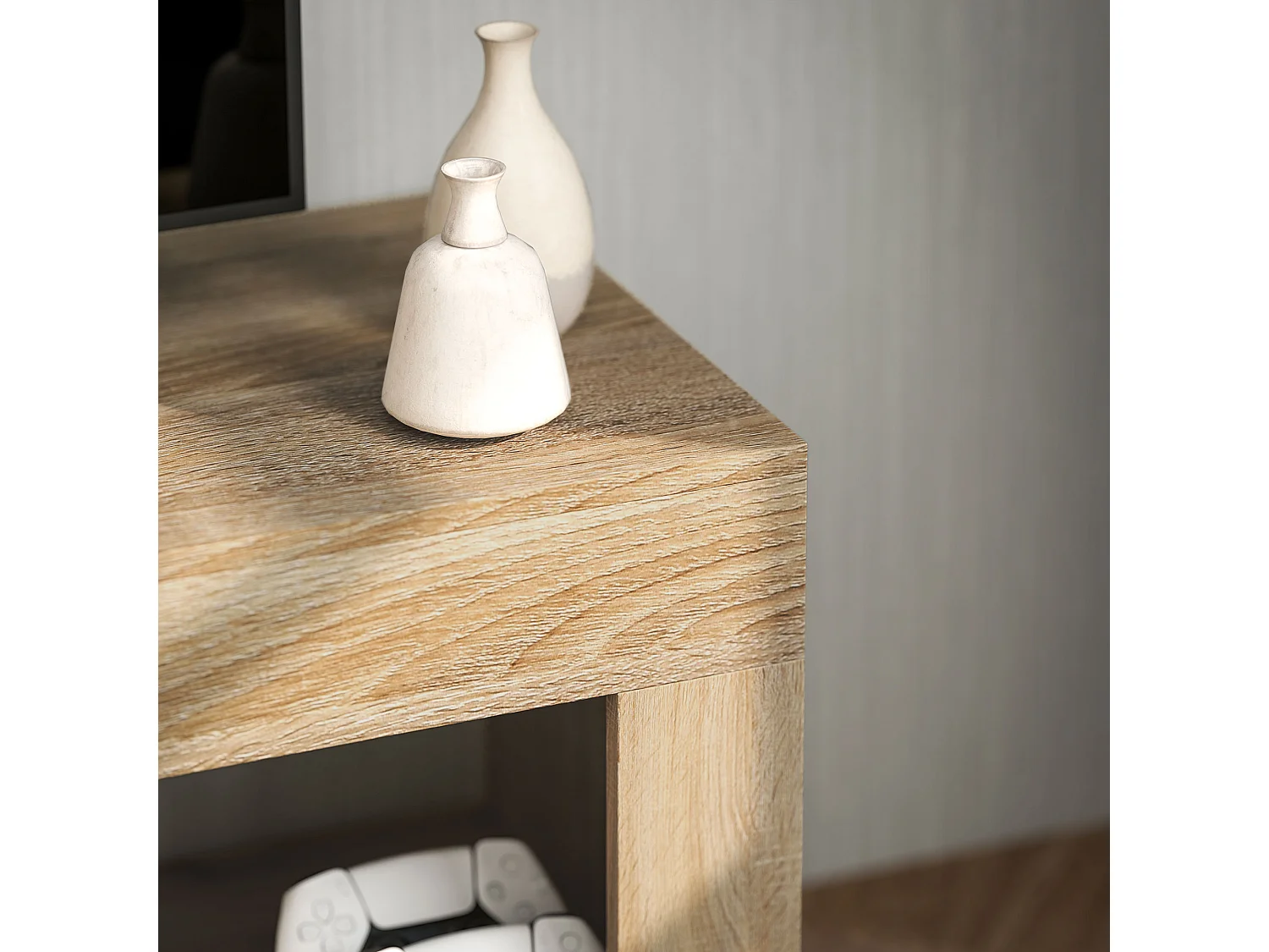 Mobile porta tv 60 pollici con armadietto 2 ante colore legno e bianco