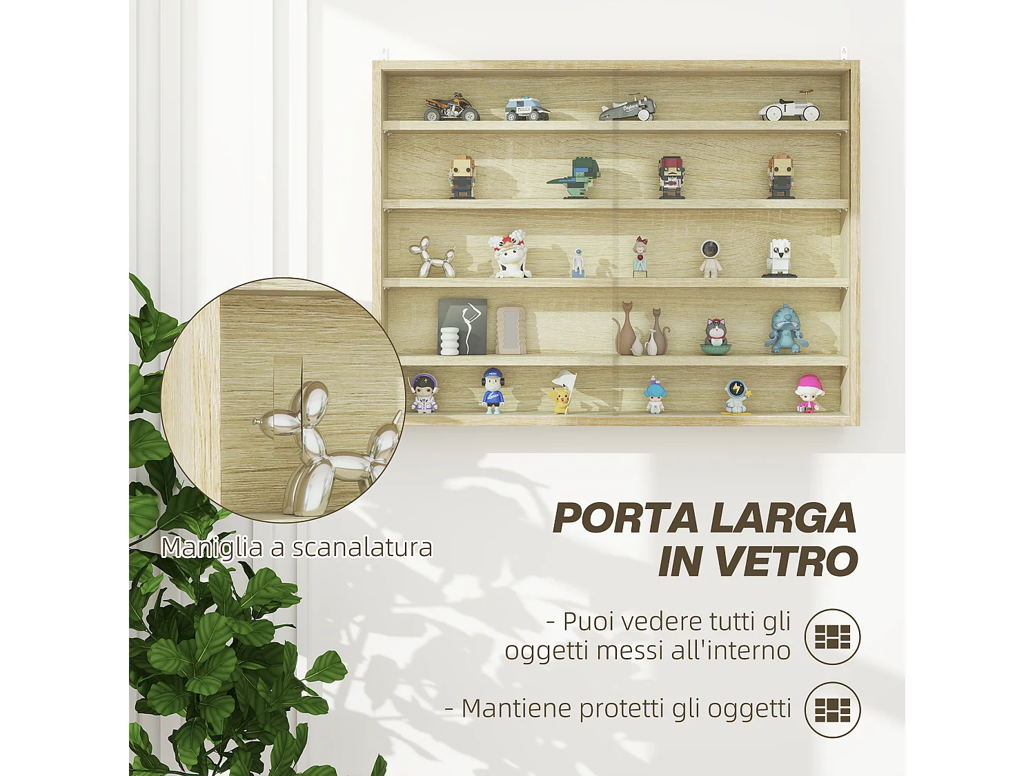 Vetrina espositiva da parete a 4 ripiani regolabili vetrinetta per collezionismo