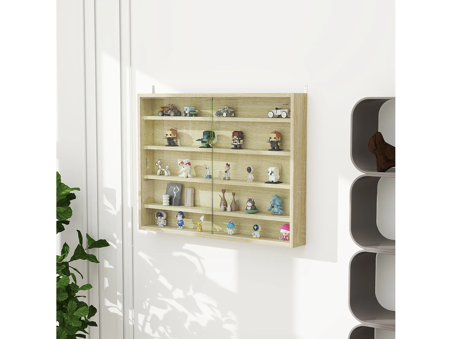 Vetrina espositiva da parete a 4 ripiani regolabili vetrinetta per collezionismo