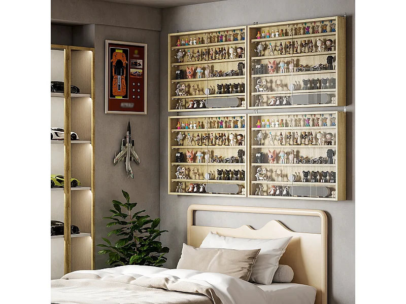 Vetrina espositiva da parete a 4 ripiani regolabili vetrinetta per collezionismo