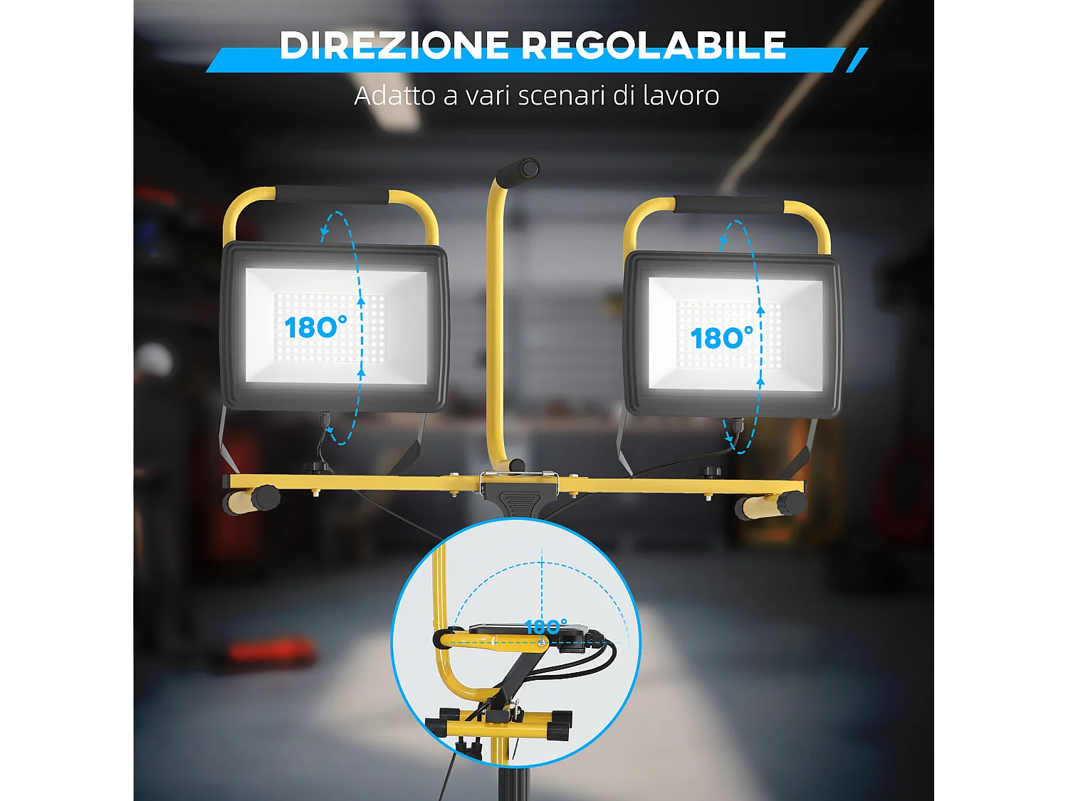 Faretti led da lavoro da 6500k con treppiede giallo e nero