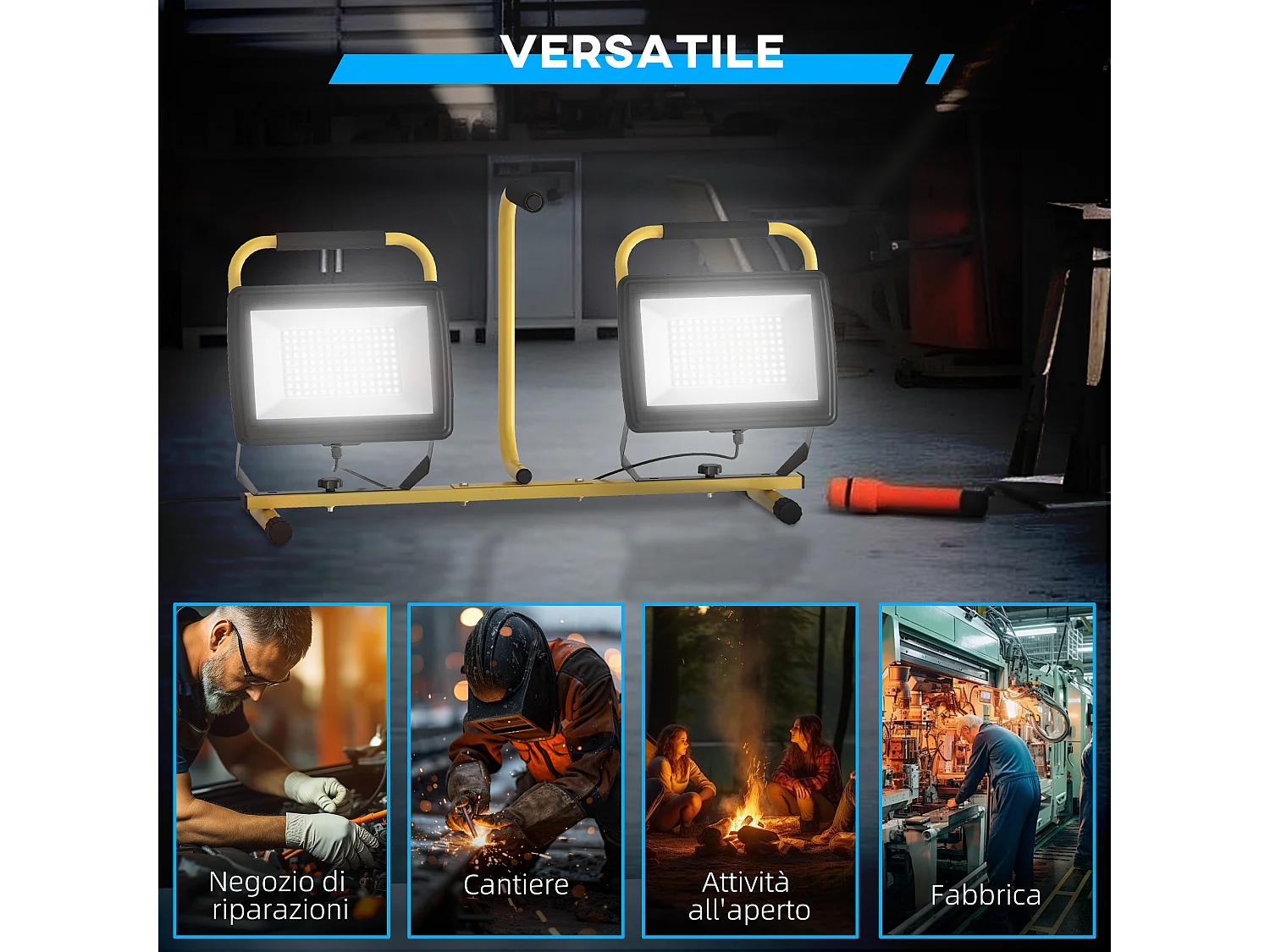 Faretti led da lavoro da 6500k con treppiede giallo e nero