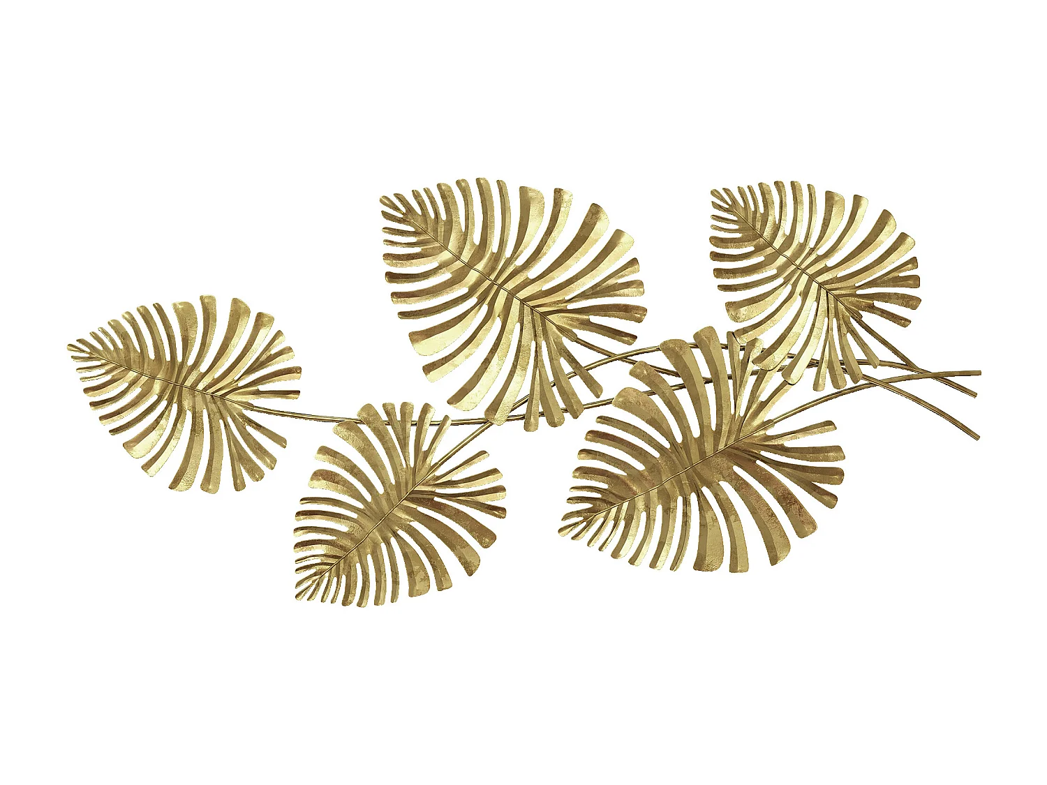 Wall art a 5 foglie di monstera in metallo dorato 83x2.5x39 cm