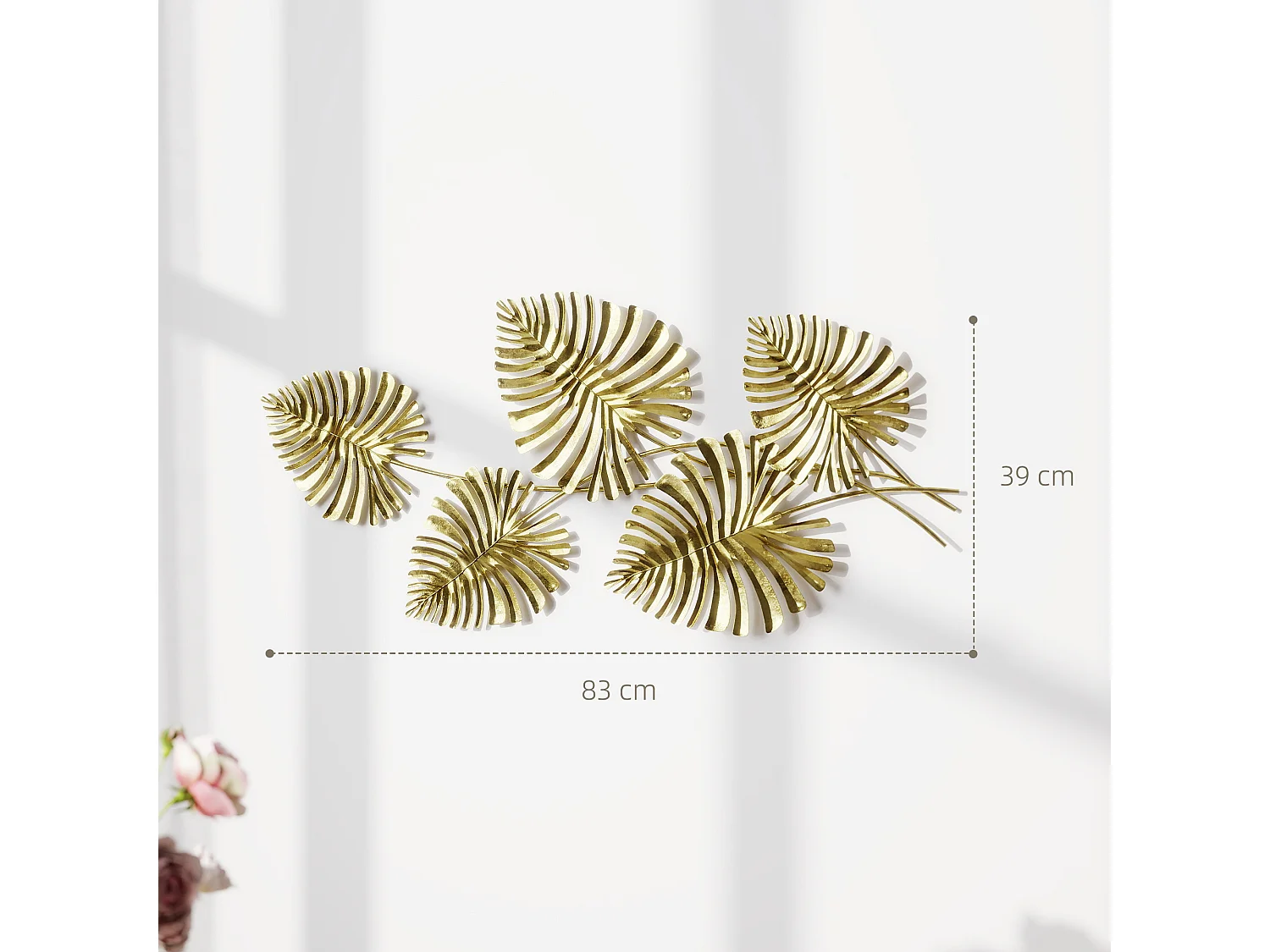 Wall art a 5 foglie di monstera in metallo dorato 83x2.5x39 cm