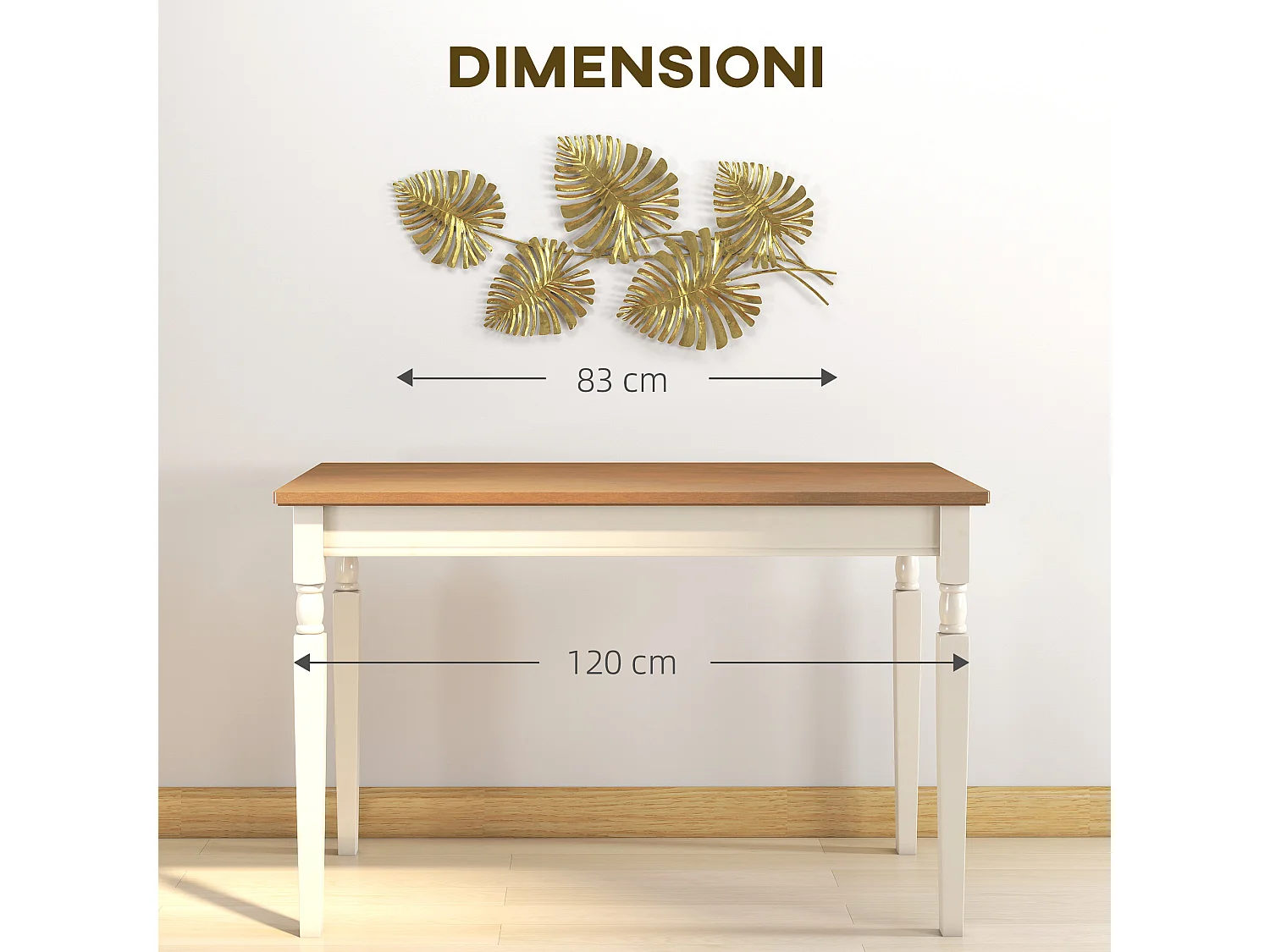 Wall art a 5 foglie di monstera in metallo dorato 83x2.5x39 cm