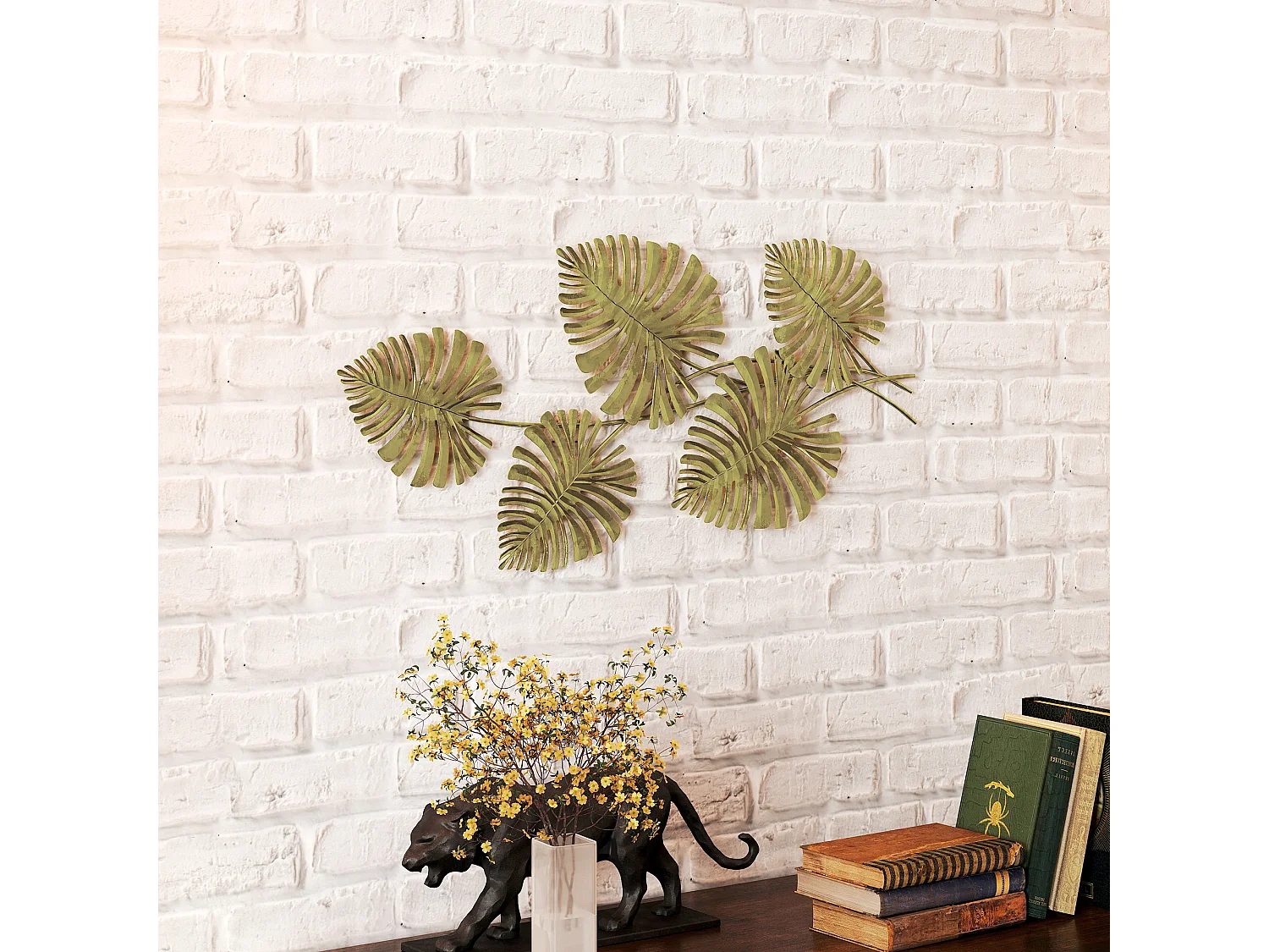 Wall art a 5 foglie di monstera in metallo dorato 83x2.5x39 cm