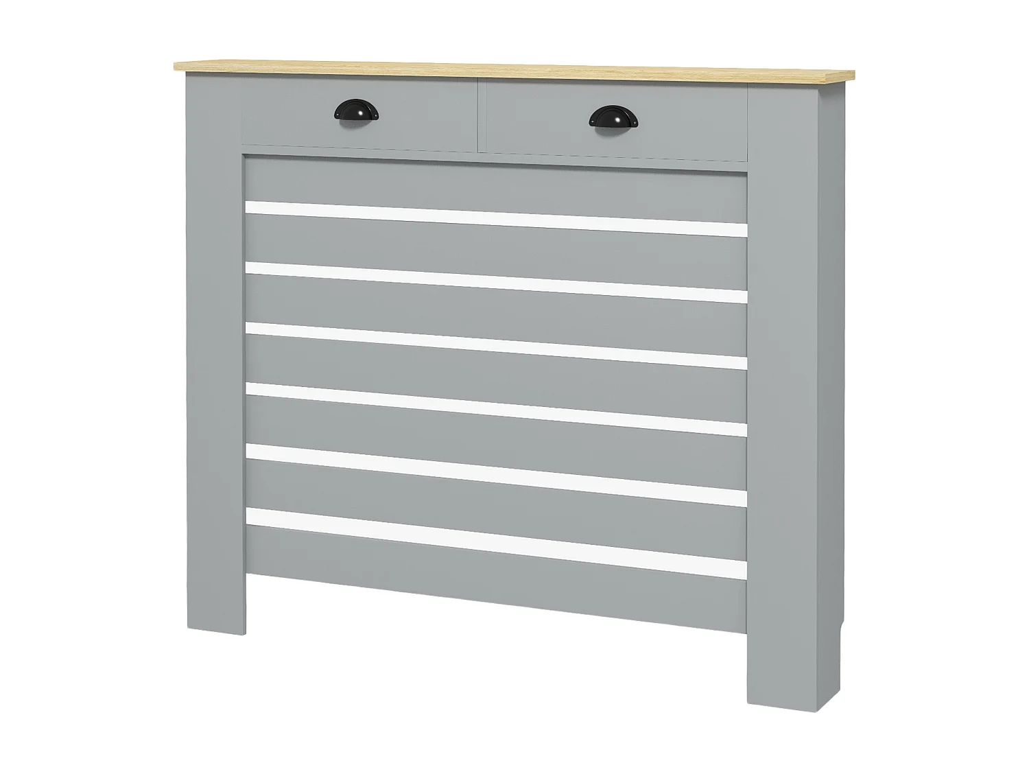 Copritermosifone a doghe con 2 cassetti in mdf 111x19x95.5cm grigio