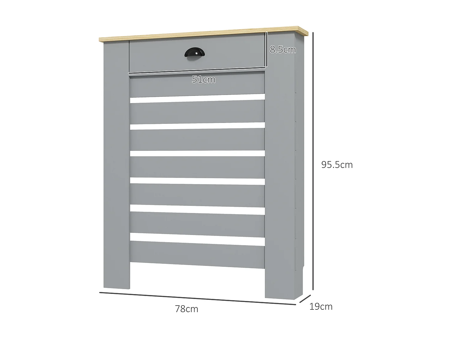 Copritermosifone a doghe con cassetto in mdf 78x19x95.5cm grigio