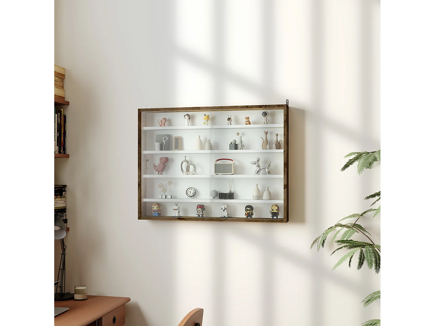 Vetrina espositiva da parete a 4 ripiani regolabili vetrinetta per collezionismo