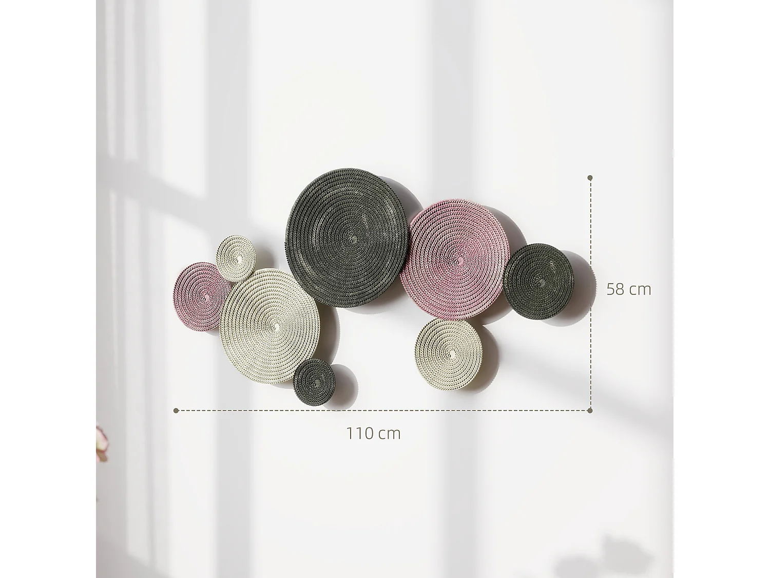 Wall art a 8 dischi 3d in metallo color bronzo, arancione e giallo