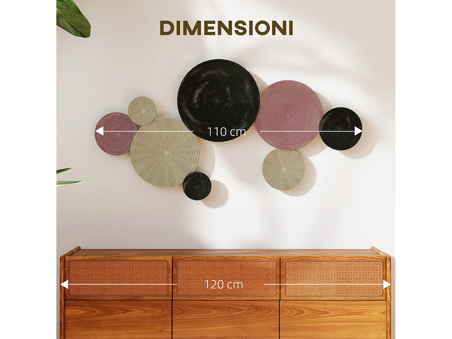 Wall art a 8 dischi 3d in metallo color bronzo, arancione e giallo