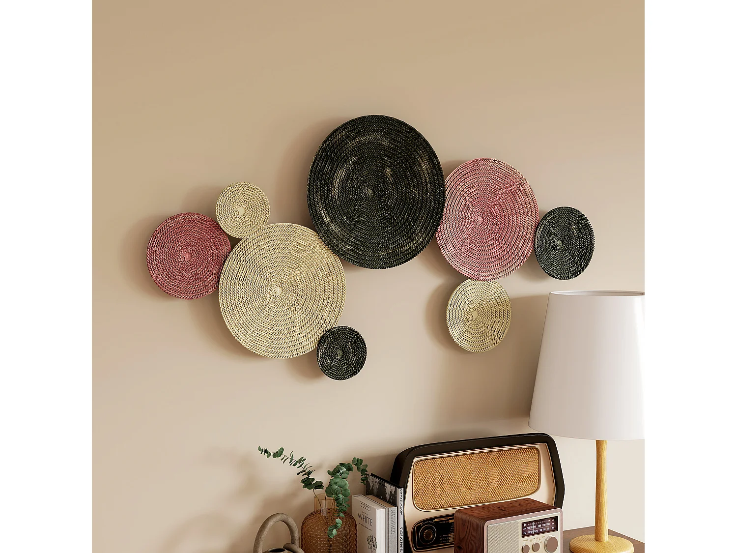 Wall art a 8 dischi 3d in metallo color bronzo, arancione e giallo