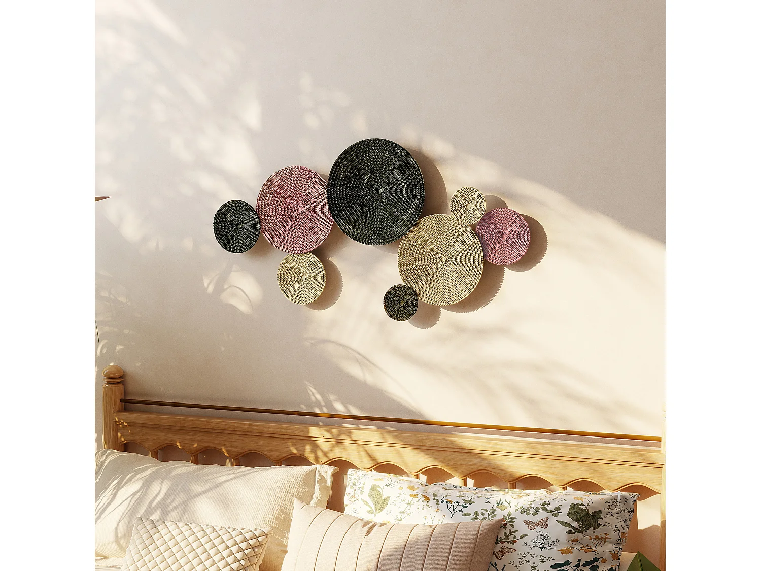 Wall art a 8 dischi 3d in metallo color bronzo, arancione e giallo