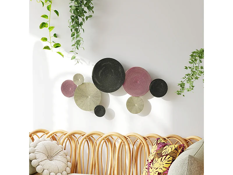 Wall art a 8 dischi 3d in metallo color bronzo, arancione e giallo