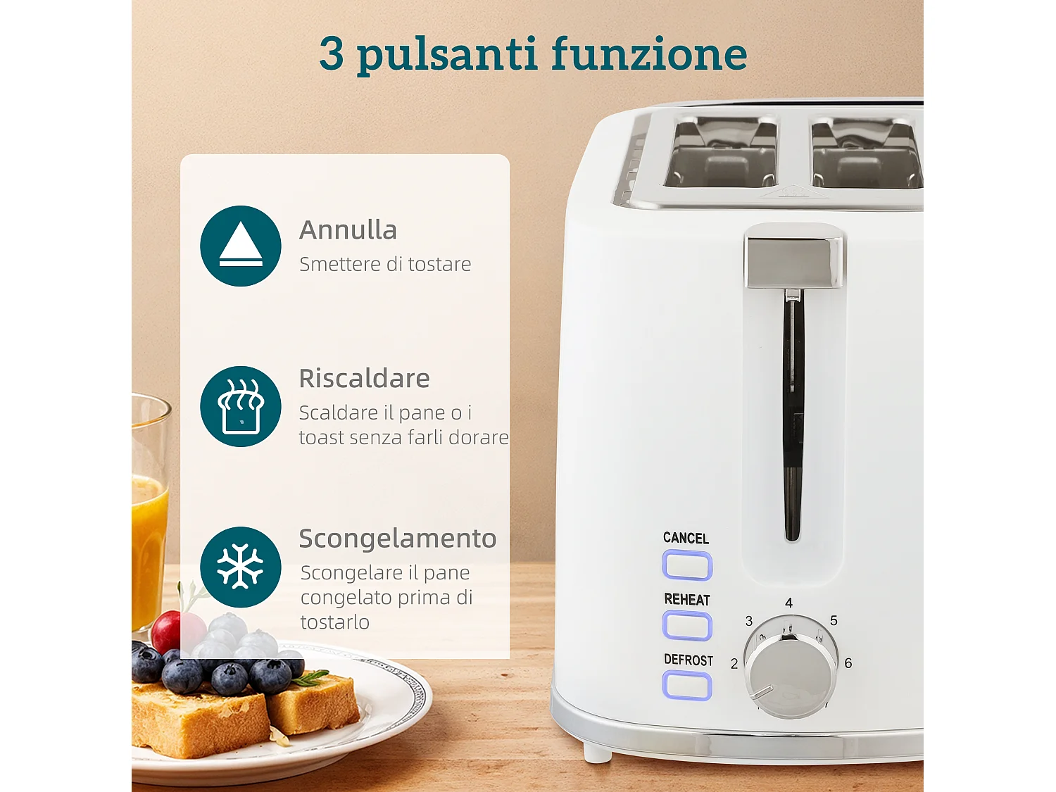 Set colazione tostapane a fessura larga a 2 fette con 7 livelli di doratura