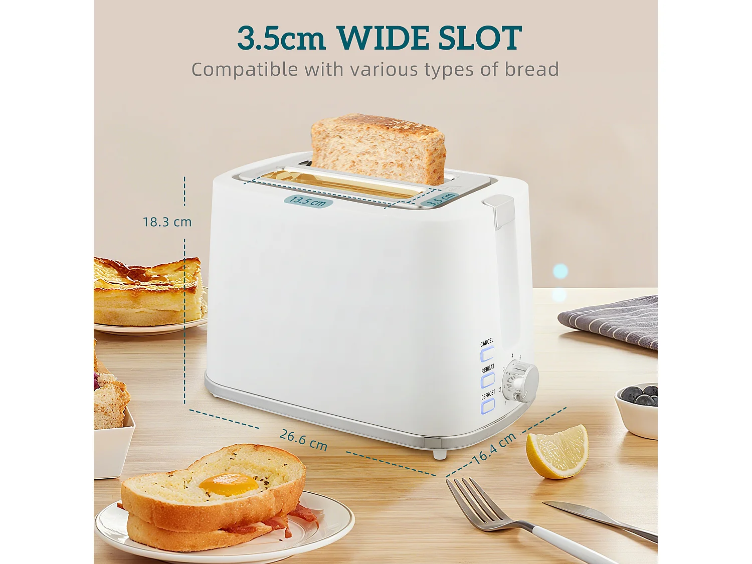 Set colazione tostapane a fessura larga a 2 fette con 7 livelli di doratura