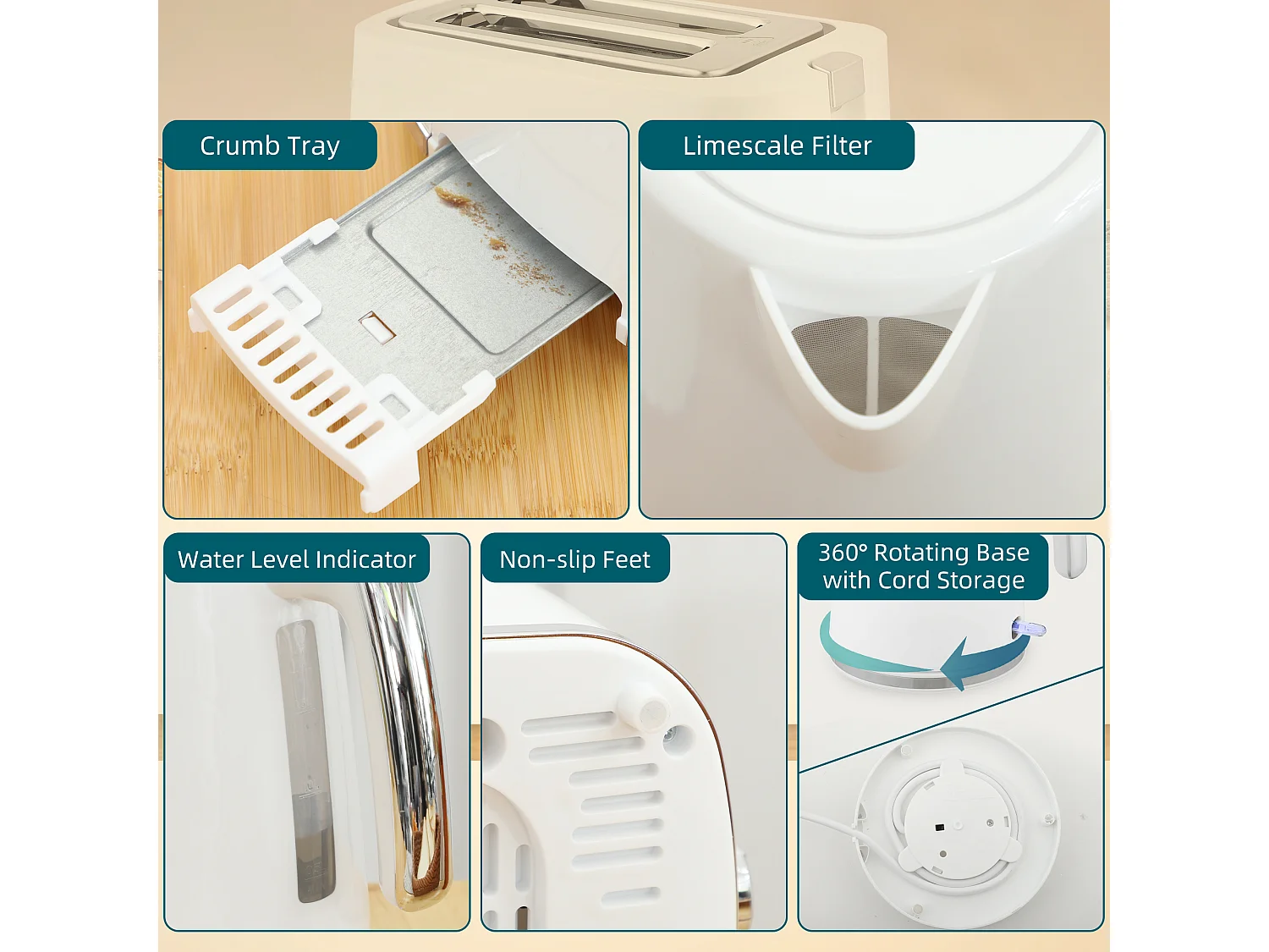 Set colazione tostapane a fessura larga a 2 fette con 7 livelli di doratura
