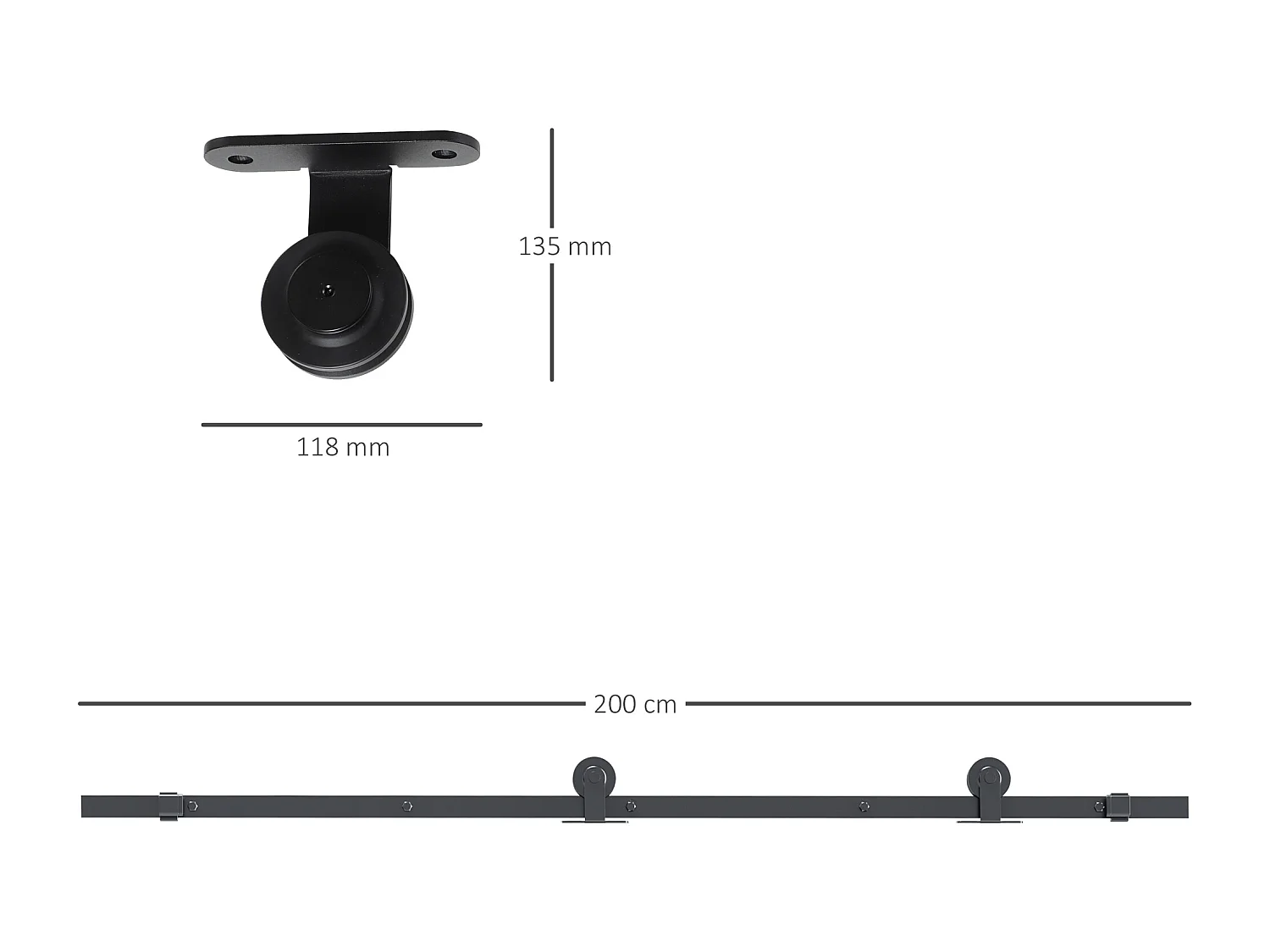 Kit porta scorrevole con binari, fermi e guide in acciaio 200x40x0.6cm