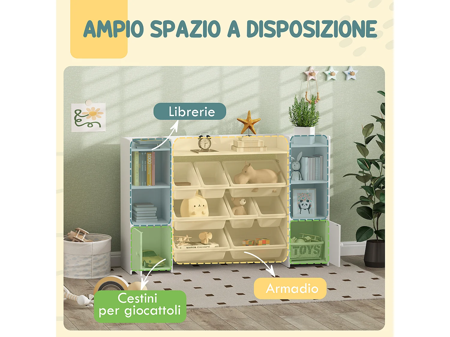 Scaffale portagiochi bambini libreria montessoriana per bambini