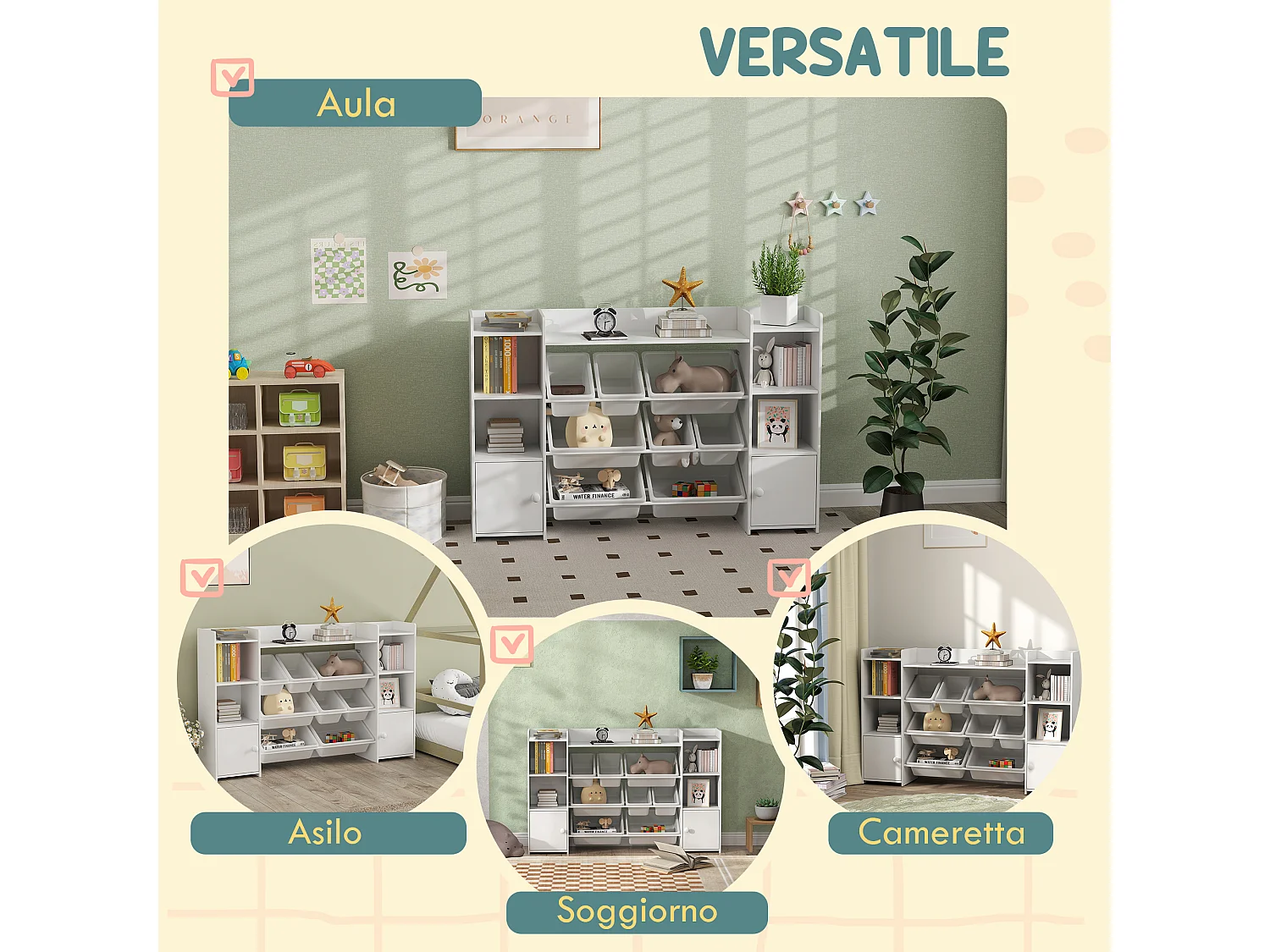 Scaffale portagiochi bambini libreria montessoriana per bambini