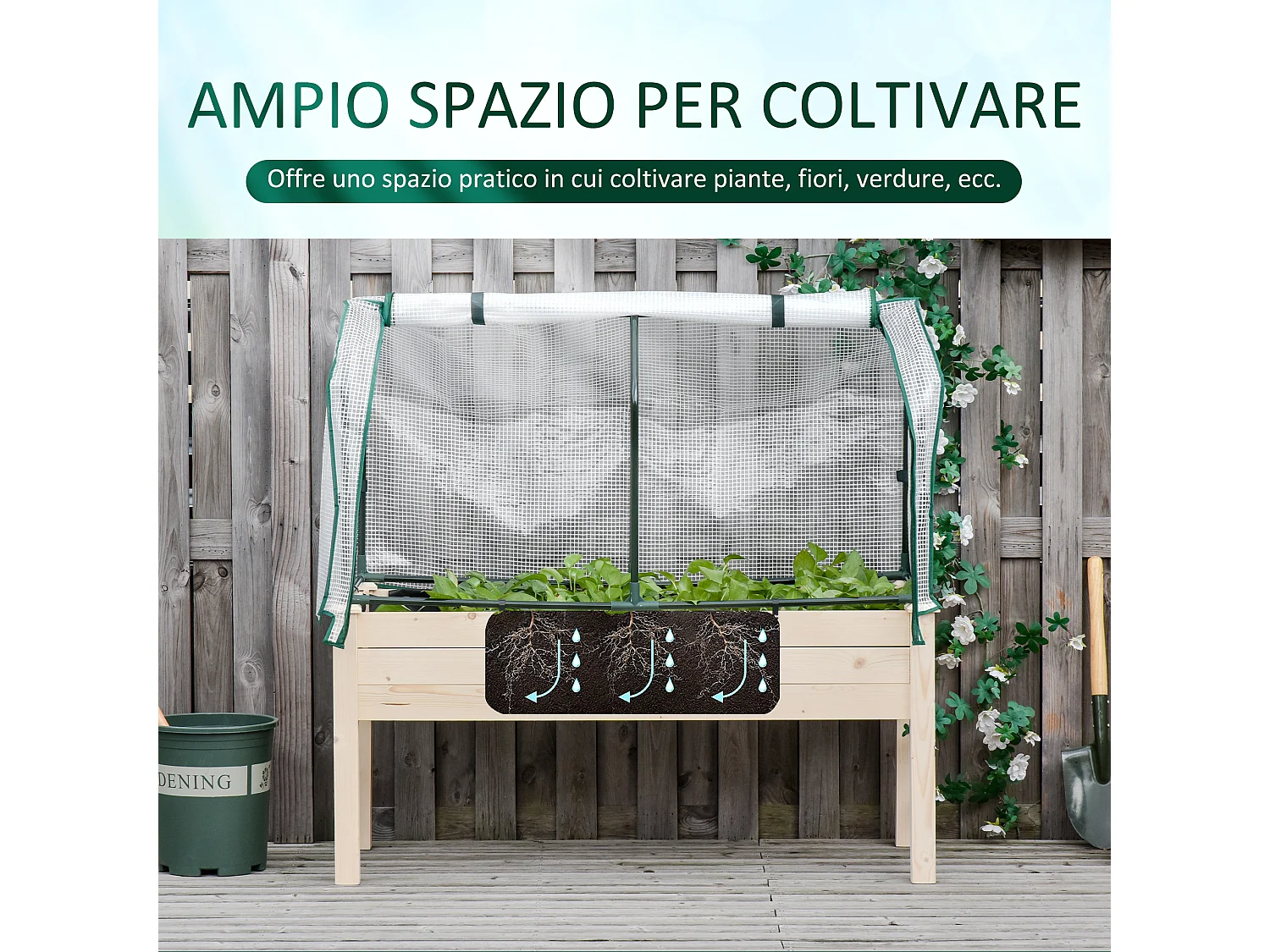 Letto per orto in cassetta con serra da giardino