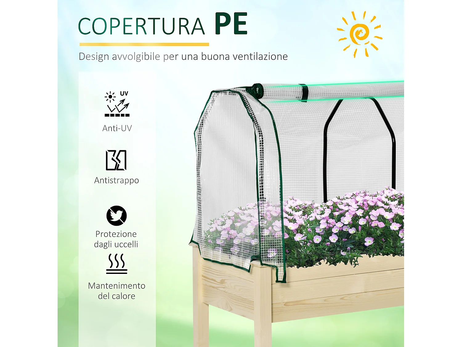 Letto per orto in cassetta con serra da giardino